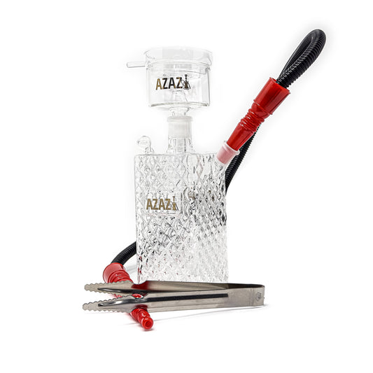 AZAZ Mini Crystal Luxury Portable Glass Hookah Set, Glass Bowl and Downstem, Glass Bowl Lid, Charcoal Tongs, Disposable Hookah Hose, and Hookah Carrying Case