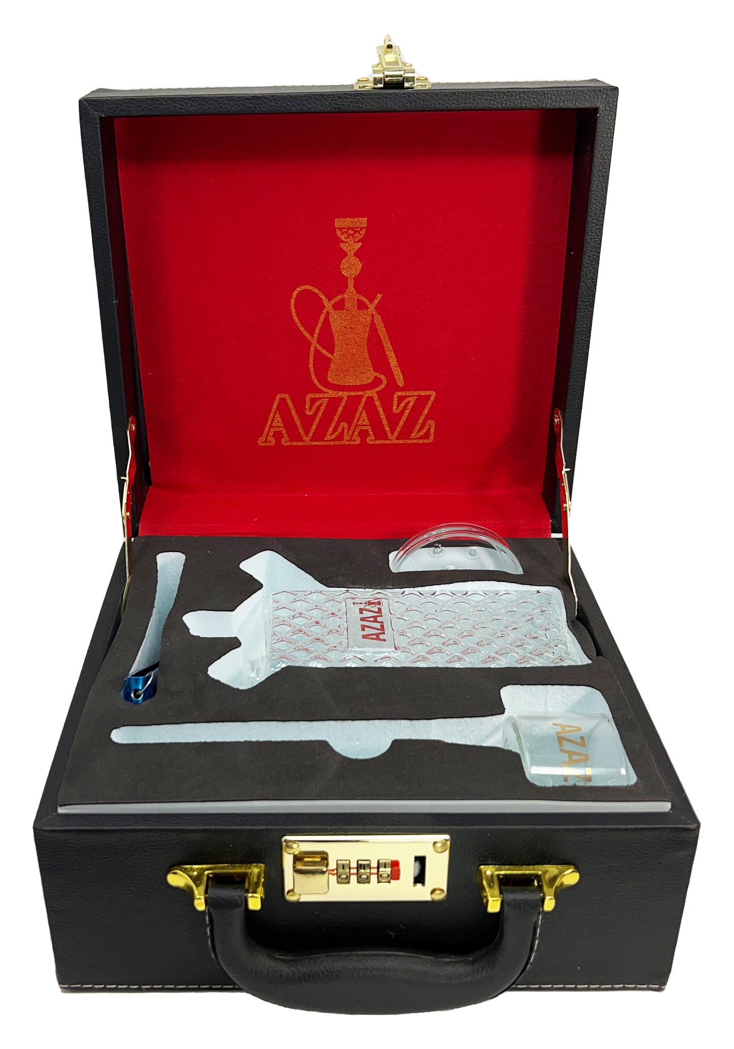 AZAZ Mini Crystal Luxury Portable Glass Hookah Set, Glass Bowl and Downstem, Glass Bowl Lid, Charcoal Tongs, Disposable Hookah Hose, and Hookah Carrying Case