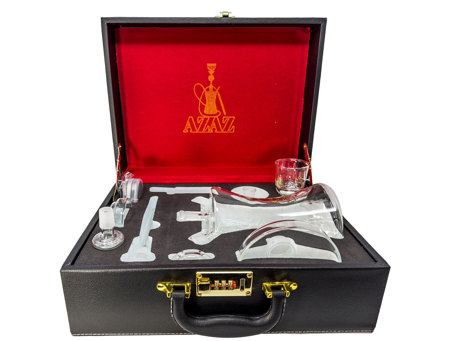 AZAZ Mystical Cloud Luxury Portable Glass Hookah Set with Glassdown Stem, 2 Glass Bowl, 2 Glass Bowl Lid, Glass Charcoal Tray, LED Light with Remote, Charcoal Tongs, Hookah Hose, and Hookah Carrying Case